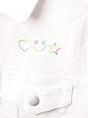 juju + stitch Personalized Custom Embroidered "mama" Adult White Denim Jacket