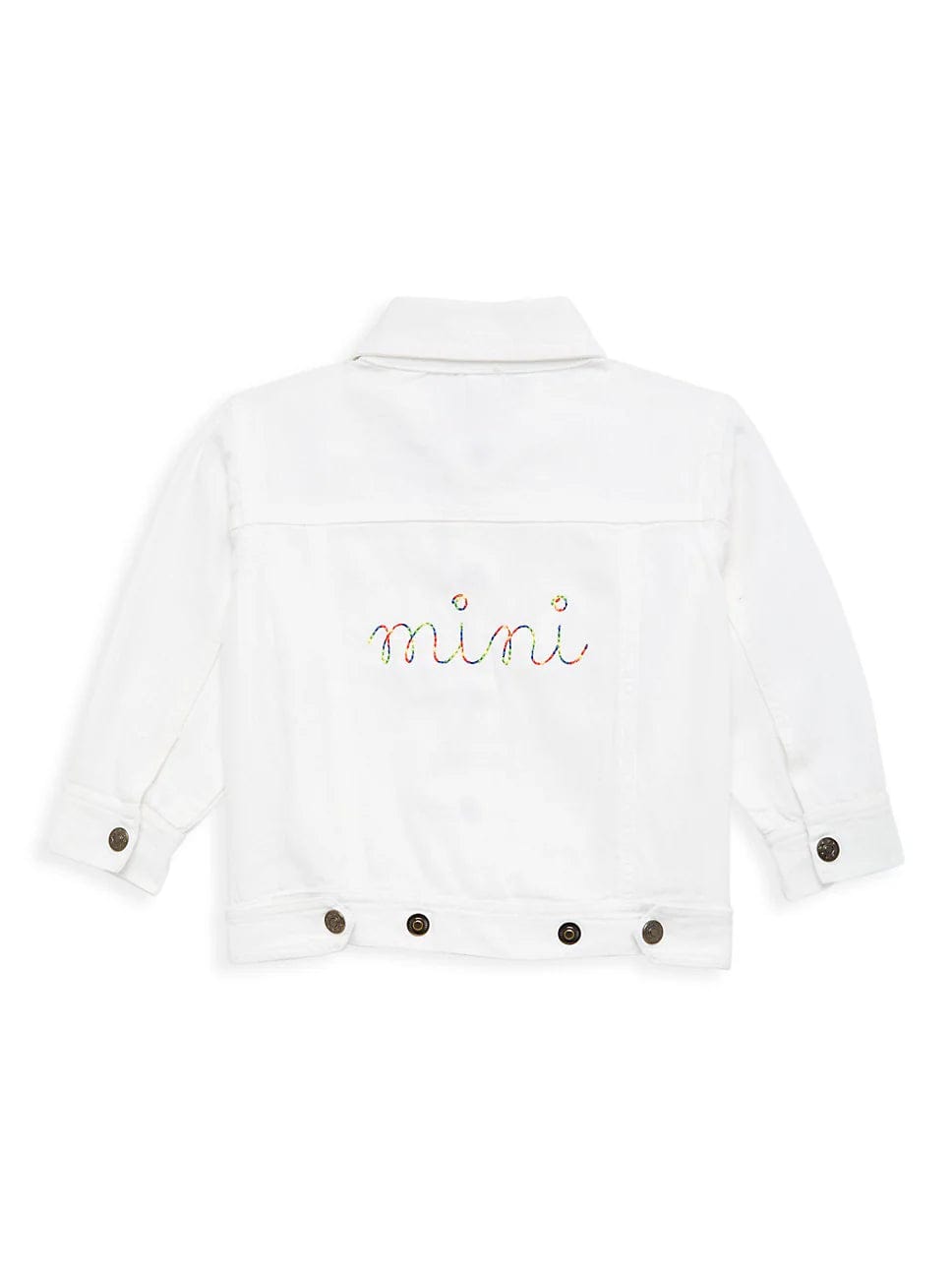 White cotton denim jacket with embroidered mini text