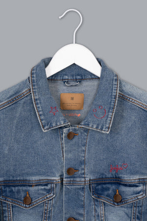 juju + stitch Personalized Custom Embroidered Blue Adult Denim Jacket