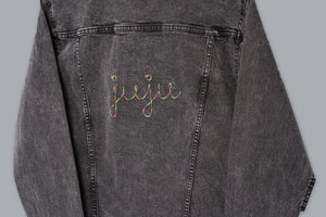 juju + stitch Personalized Custom Embroidered Black Rainbow Stitch Adult Denim Jacket