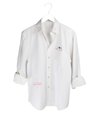 Adult oversized button down shirt with personalized custom embroidery on chest pocket for bride