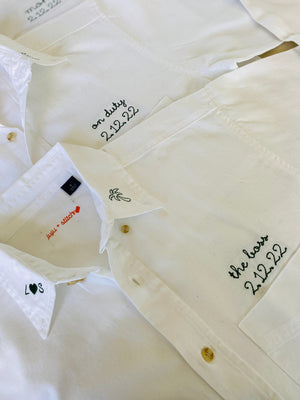juju + stitch Personalized Custom Embroidered Adult Oversized Button Down Bridal Party