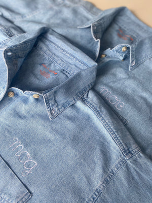 Monogrammed Button Down Denim Jeans Shirt Embroidered With 