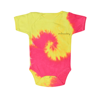 Baby Tie-Dye Shortsleeve Onesie juju + stitch 6M / Neon Yellow Pink custom embroidered script tie dye onesie