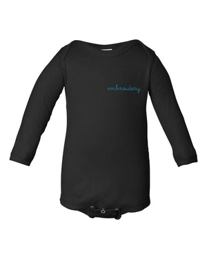 Baby Longsleeve Onesie juju + stitch NB / Black custom personalized script embroidered baby onesie bodysuit