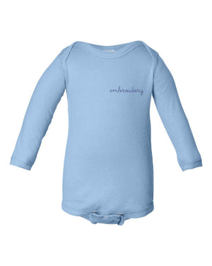 Baby Longsleeve Onesie juju + stitch NB / Soft Blue custom personalized script embroidered baby onesie bodysuit