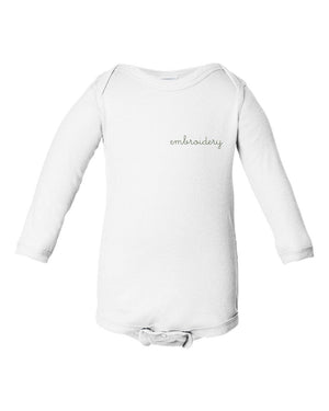 Baby Longsleeve Onesie juju + stitch NB / White custom personalized script embroidered baby onesie bodysuit