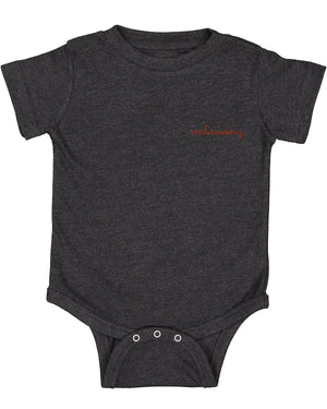 Baby Shortsleeve Onesie juju + stitch Newborn / Heather Charcoal custom personalized script embroidered baby onesie bodysuit