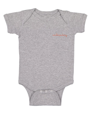 Baby Shortsleeve Onesie juju + stitch Newborn / Heather Gray custom personalized script embroidered baby onesie bodysuit