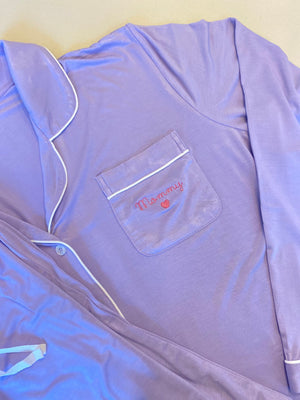 juju + stitch Personalized Custom Embroidered Pajamas Adult Small / Lilac Adult Longsleeve Pajama Set