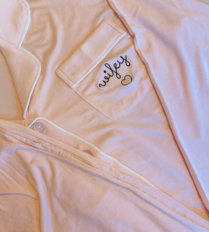 juju + stitch Personalized Custom Embroidered Pajamas Adult Small / Pastel Pink Adult Longsleeve Pajama Set
