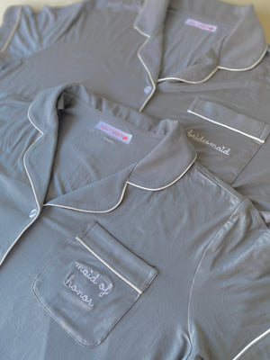 juju + stitch Personalized Custom Embroidered Pajamas Adult Small / Stone Gray Adult Shortsleeve Pajama Set