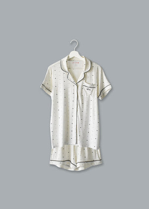 juju + stitch Personalized Custom Embroidered Pajamas Adult Small / White Black Stars Adult Shortsleeve Pajama Set