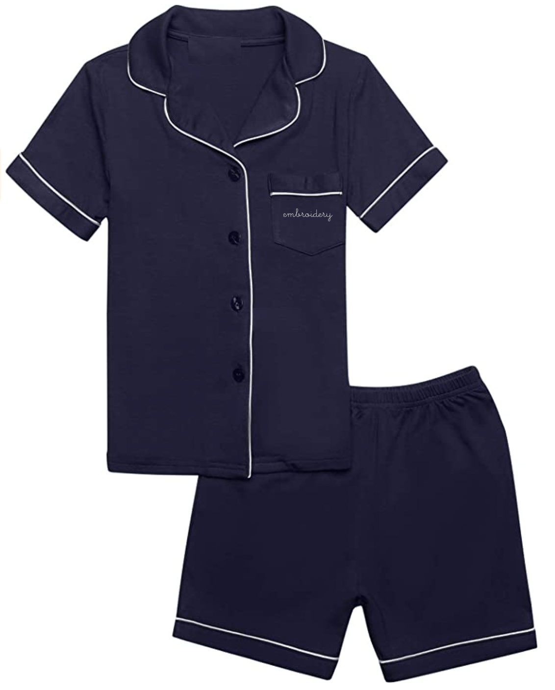 juju + stitch Personalized Custom Embroidered Pajamas Kids 5/6 / Navy New! Kids Shortsleeve Pajama Set