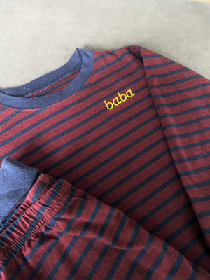 juju + stitch Personalized Custom Embroidered Pajamas Toddler 2 / Maroon Navy Stripe Little Kids Striped Two-Piece Pajamas