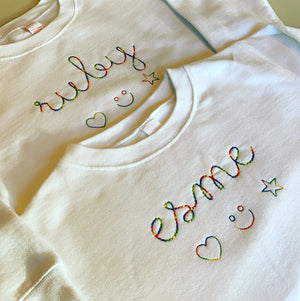 juju + stitch Personalized Custom Embroidered Sweatshirts & Hoodies 5/6 / White Little Kids Classic Crewneck Sweatshirt Rainbow Stitch