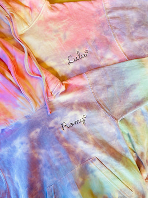 Adult Tie-Dye Pullover Hooded Sweatshirt (Unisex) juju + stitch Adult M / Cotton Candy custom personalized script embroidered tie dye hoodie