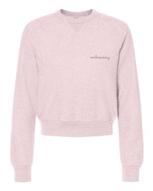 juju + stitch Personalized Custom Embroidered Sweatshirts & Hoodies Adult XS / Baby Pink Ladies' Teddy Cropped Crewneck Sweatshirt