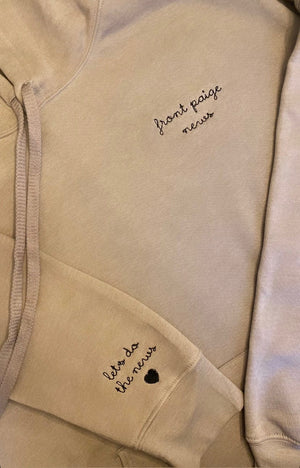 juju + stitch Personalized Custom Embroidered Sweatshirts & Hoodies ADULT XS / Taupe juju x Front Paige News Hoodie