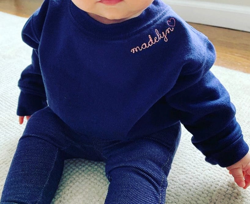 juju + stitch Personalized Custom Embroidered Sweatshirts & Hoodies 6/12 Months / Navy Baby Classic Crewneck Fleece Sweatshirt