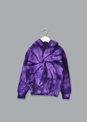 Kids Tie-Dye Pullover Hooded Sweatshirt juju + stitch KIDS 2-4 / Spiral Purple custom personalized script embroidered tie dye hoodie