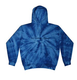 Kids Tie-Dye Pullover Hooded Sweatshirt juju + stitch KIDS 2-4 / Spiral True Blue custom personalized script embroidered tie dye hoodie