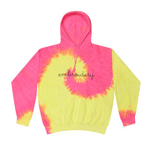 Kids Tie-Dye Pullover Hooded Sweatshirt juju + stitch KIDS 2-4 / Neon Yellow Pink custom personalized script embroidered tie dye hoodie