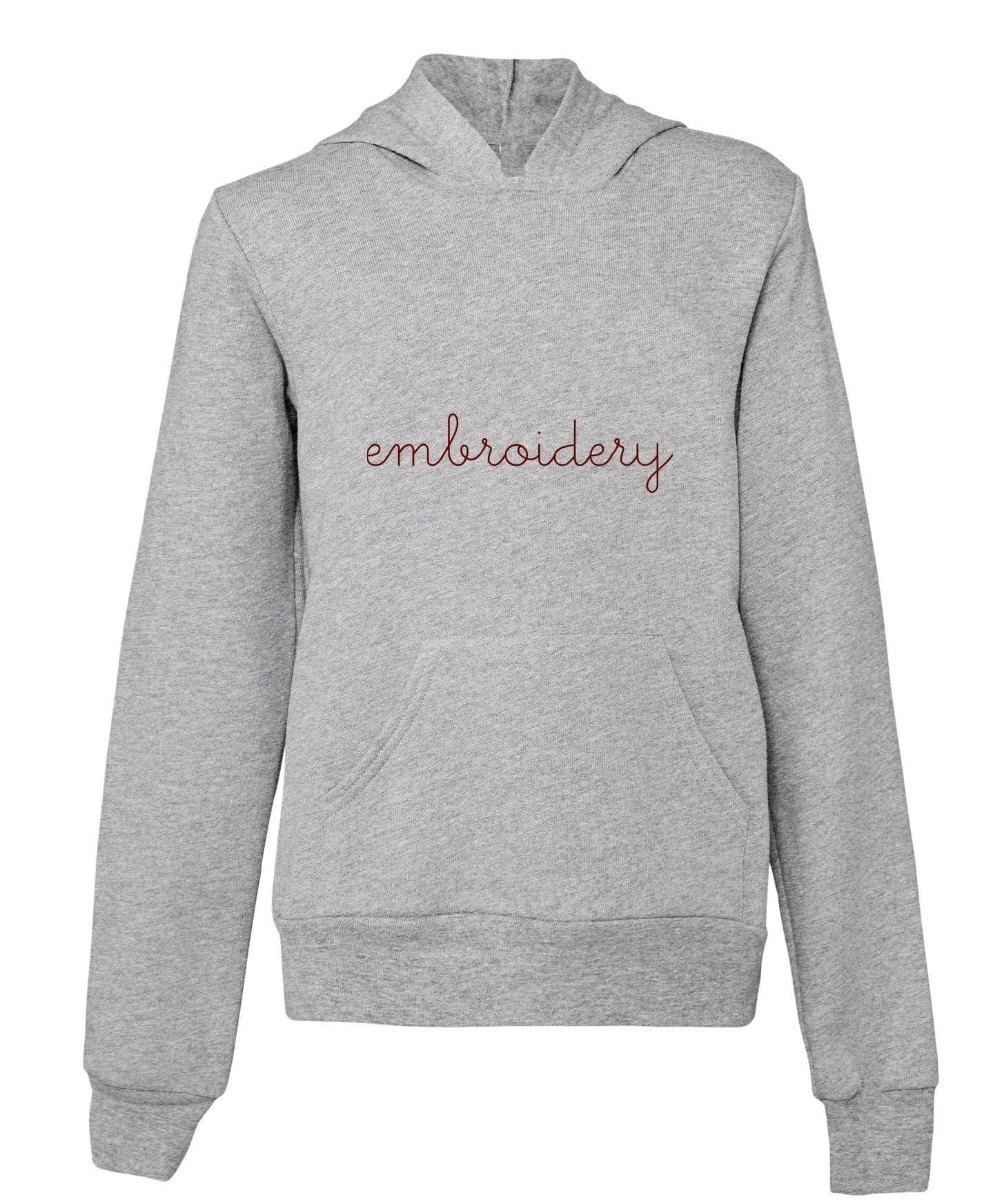 Big Kids Supersoft Hooded Sweatshirt juju + stitch S (6-8) / Heather Gray custom personalized script embroidered pullover hoodie sweatshirt