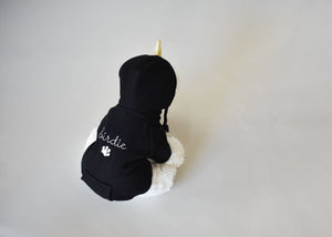 Dog Hoodie juju + stitch S / Black custom personalized script embroidered dog puppy pet hoodie
