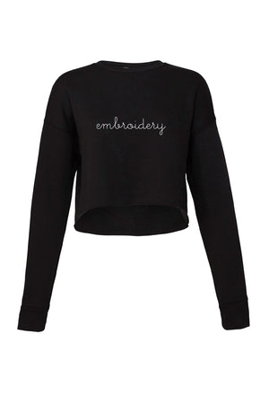 Ladies' Cropped Fleece Crewneck juju + stitch S / Black custom personalized script embroidered cropped sweatshirt