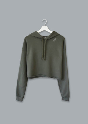 Ladies' Cropped Fleece Hoodie juju + stitch S / Military custom personalized script embroidered cropped fleece hoodie