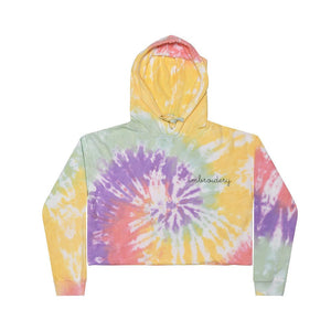 New! Ladies' Tie-Dye Cropped Fleece Hoodie juju + stitch Spiral Zen / Adult XS custom personalized script embroidered tie dye hoodie