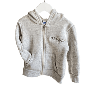 Big Kids Zip Fleece Hoodie juju + stitch Youth S (8) / Tri Light Gray custom personalized script embroidered zip-up fleece sweatshirt