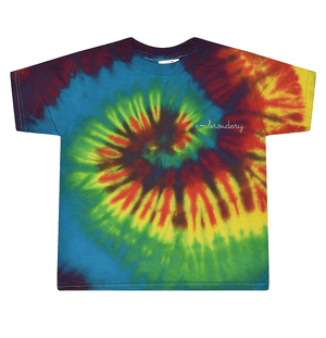 Little Kids Tie-Dye Shortsleeve T-shirt juju + stitch 2T / Bright Rainbow custom personalized script embroidered tie dye kids t-shirt