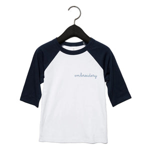 Little Kids Baseball T-shirt juju + stitch 2T / Navy/White custom personalized script embroidered kids baseball t-shirt