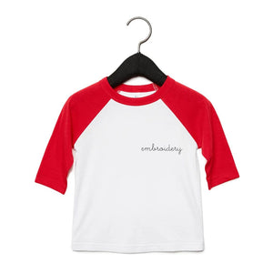 Little Kids Baseball T-shirt juju + stitch 2T / Red/White custom personalized script embroidered kids baseball t-shirt