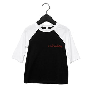 Little Kids Baseball T-shirt juju + stitch 2T / White Sleeve/Black custom personalized script embroidered kids baseball t-shirt