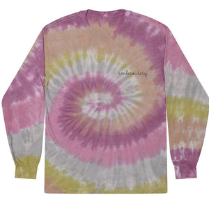 Adult Tie-Dye Longsleeve Shirt (Unisex) juju + stitch Adult S / Dusty Pink custom personalized script embroidered tie dye longsleeve shirt