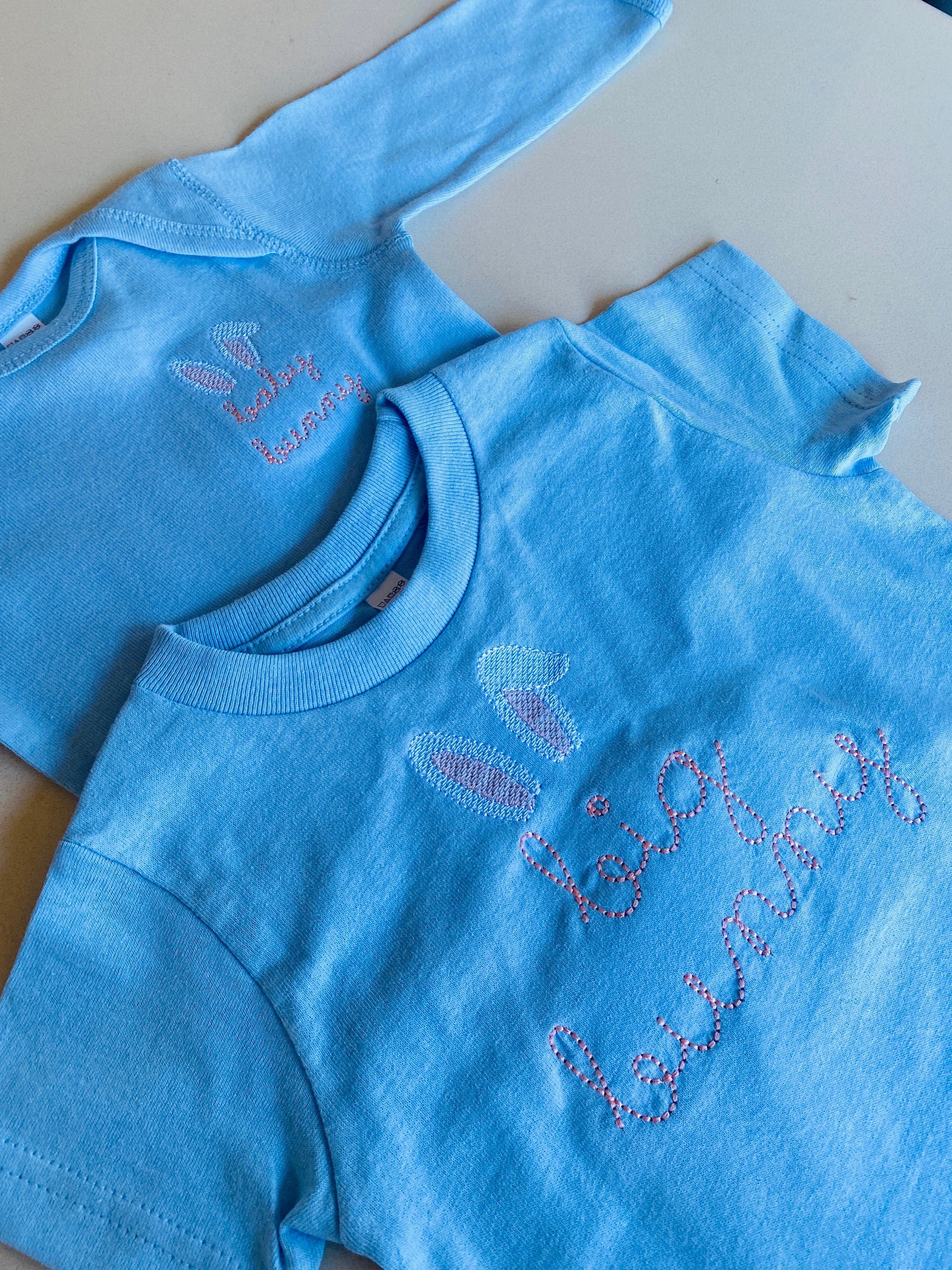 juju + stitch Personalized Custom Embroidered T-shirt Soft Blue / 2T "Big Bunny" T-Shirt