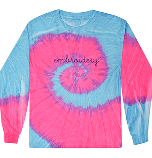 Kids Tie-Dye Longsleeve Shirt juju + stitch KIDS 2-4 / Neon Blue Pink custom personalized script embroidered tie dye kids longsleeve shirt