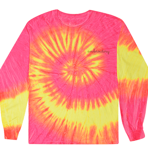 Kids Tie-Dye Longsleeve Shirt juju + stitch KIDS 2-4 / Neon Yellow Pink custom personalized script embroidered tie dye kids longsleeve shirt