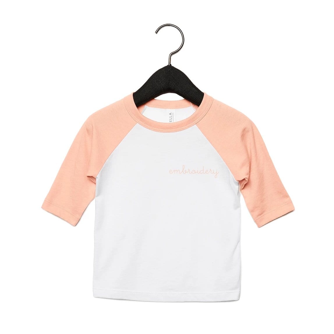 Big Kids Baseball T-shirt juju + stitch Youth S / Heather Peach/White custom personalized script embroidered kids baseball t-shirt